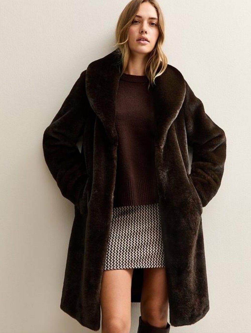 dh NEW YORK Dark Brown Teddy Coat
